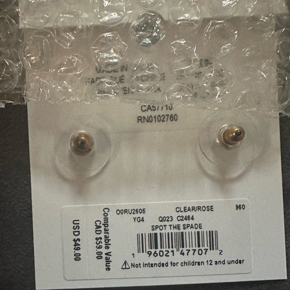 🔥NWT KATE SPADE SPOT THE SPADE EARRINGS,CLEAR/GOLD🔥 - Picture 4 of 6